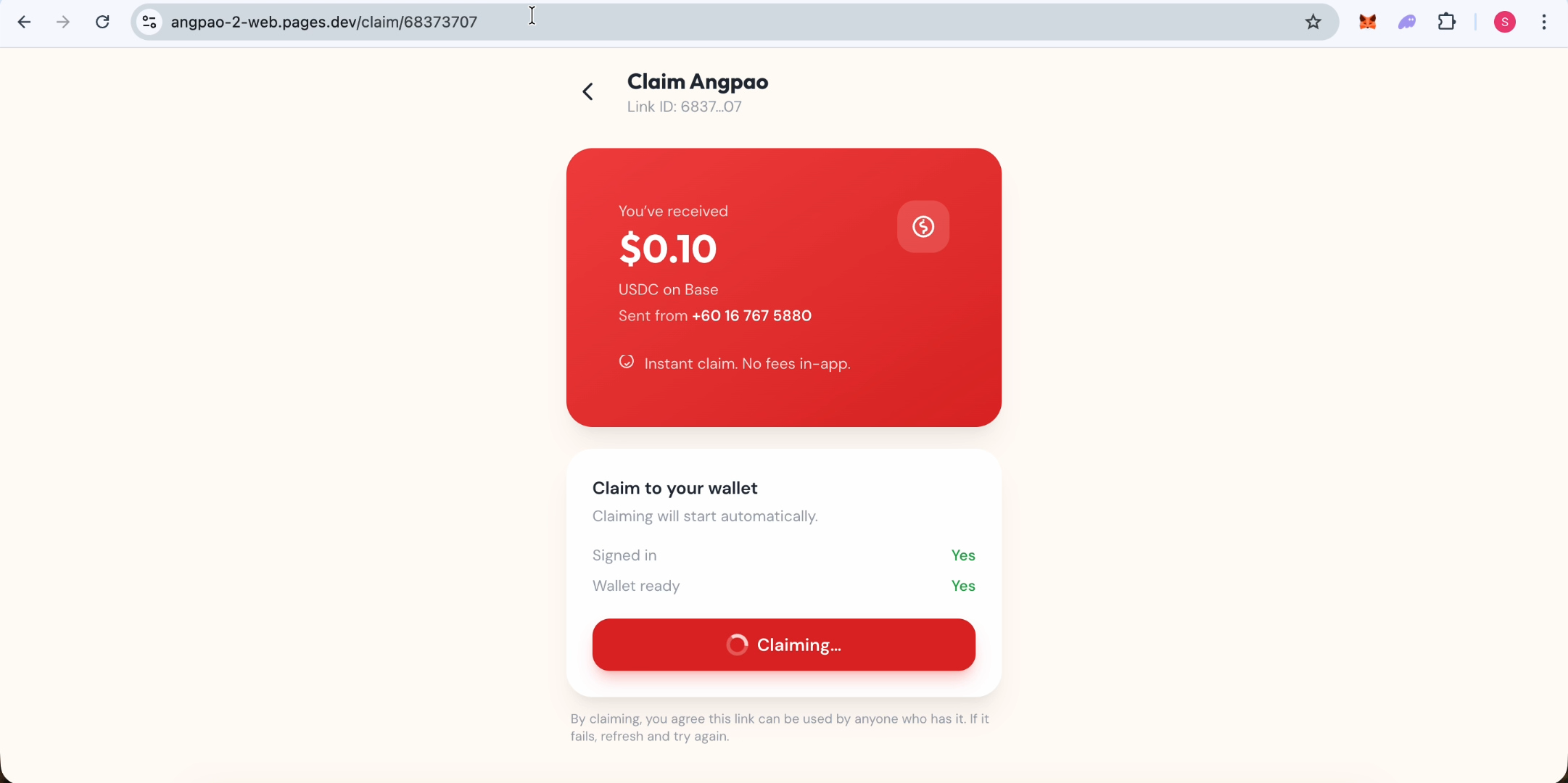 Magic-link claim flow on desktop